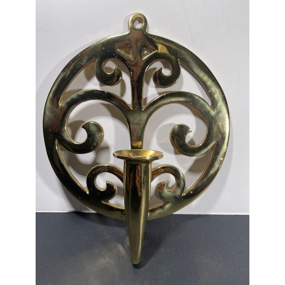 Vintage Virginia Metalcrafters Brass Wall Sconce Single Candle Tree of Life